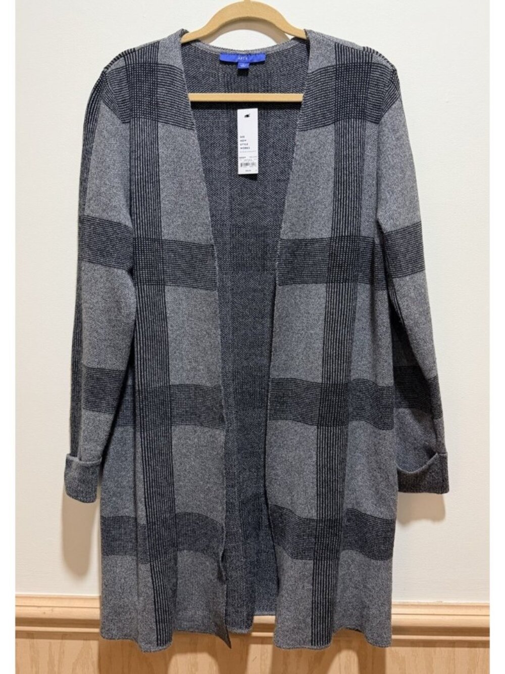 NWT ~ APT 9 Open Long Cardigan Gray/Black Patterned Long Sleeve  ~ Size Large